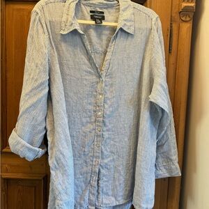 2X Jones & Co. Linen Blue Stripe Button-Up Shirt